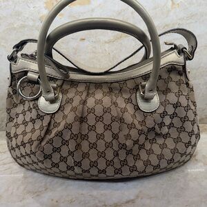 Gucci Beige Brown Monogram Top-Handle Satchel